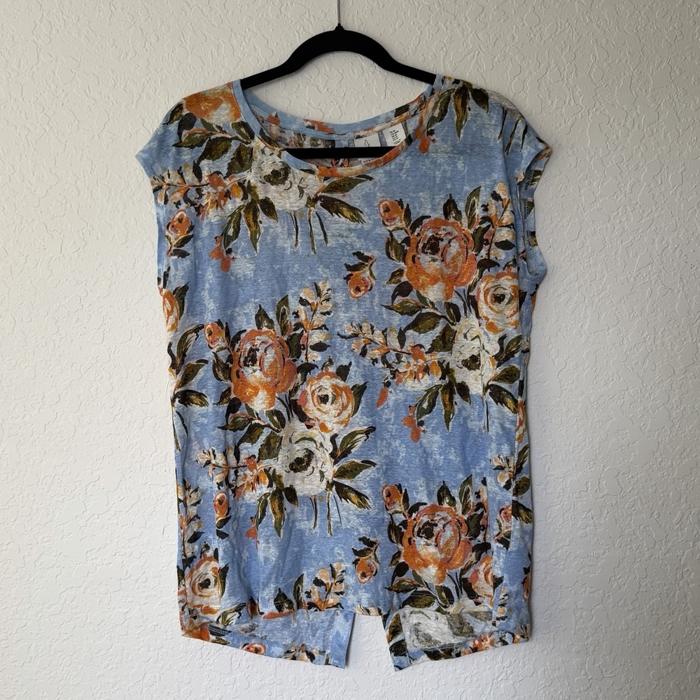 Joie Shirt Womens Medium 100% Linen Knit Floral Lightweight Breezy Button Casual